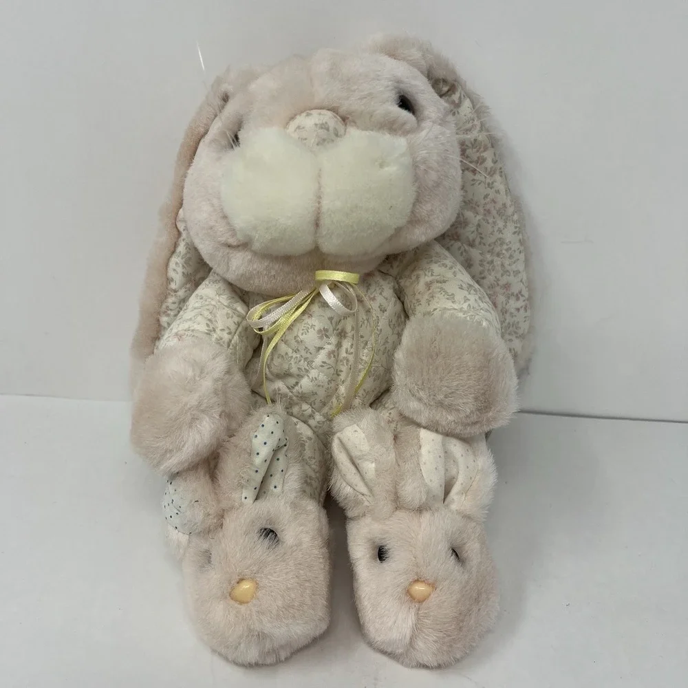 Commonwealth Quilted Bunny Plush rabbit Slippers floppy ears 8